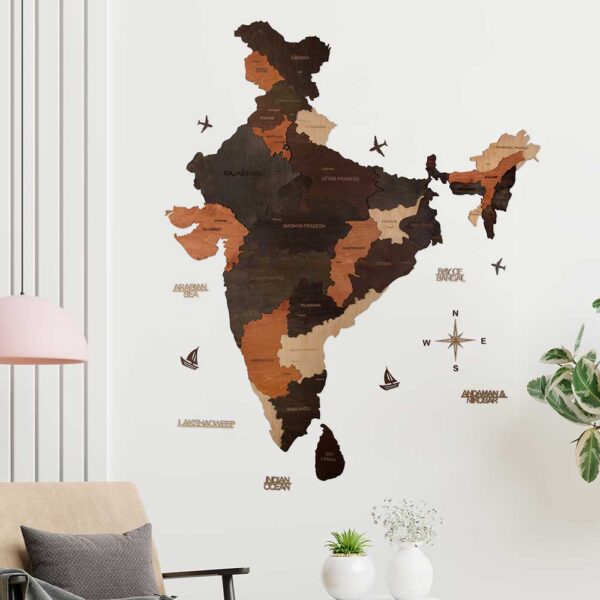 3d Wooden India Map Multicolor