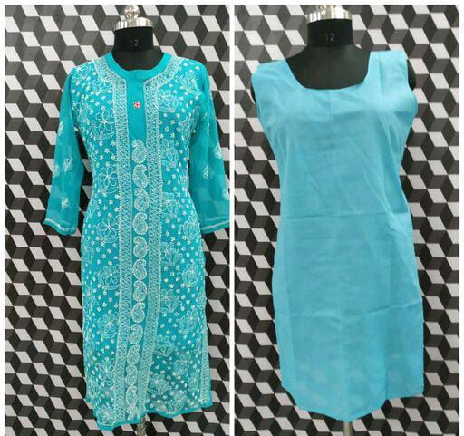  Georgette Chikankari Kurti With Inner