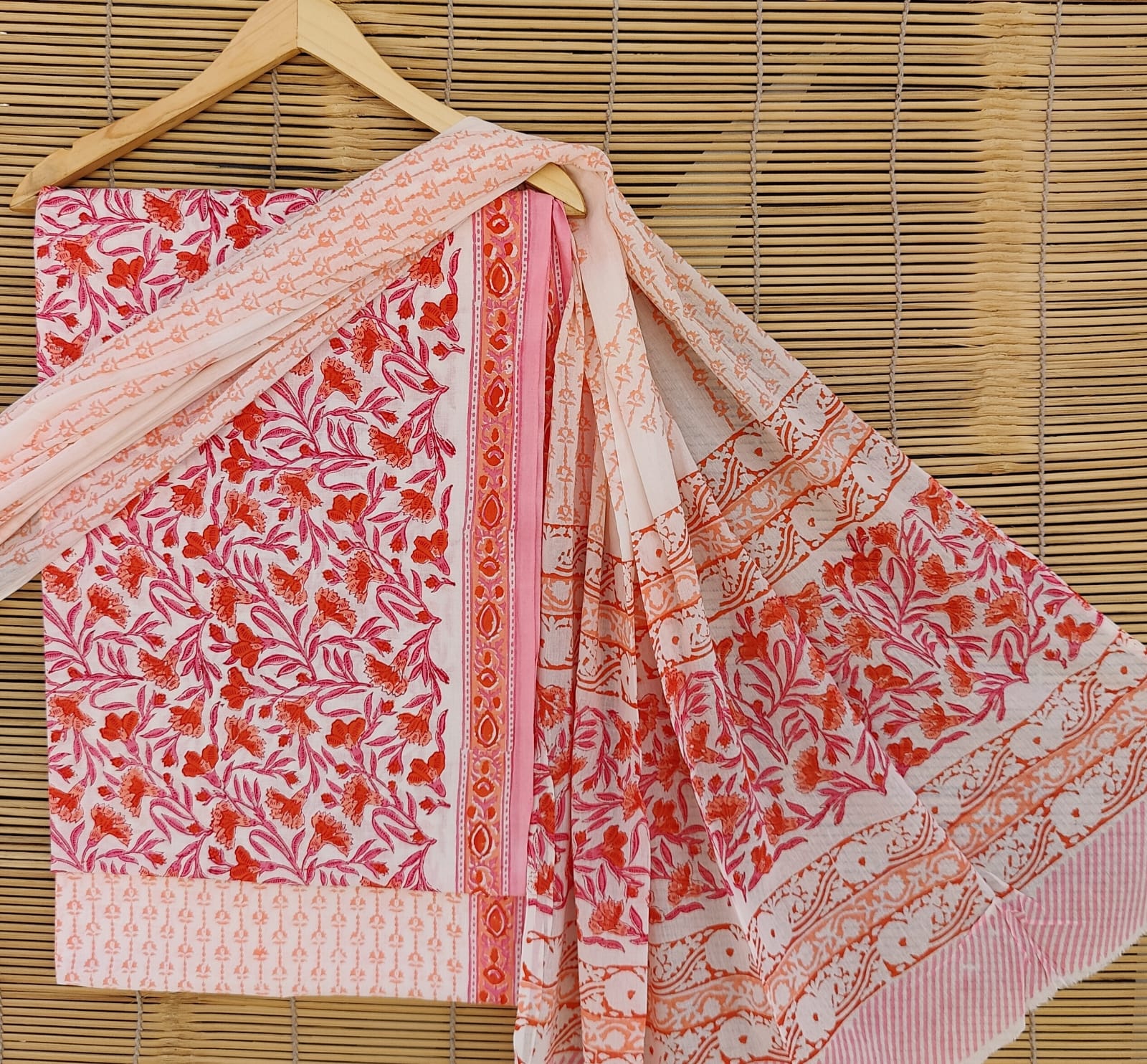 Hand Block Cotton Suit With Cotton Dupatta