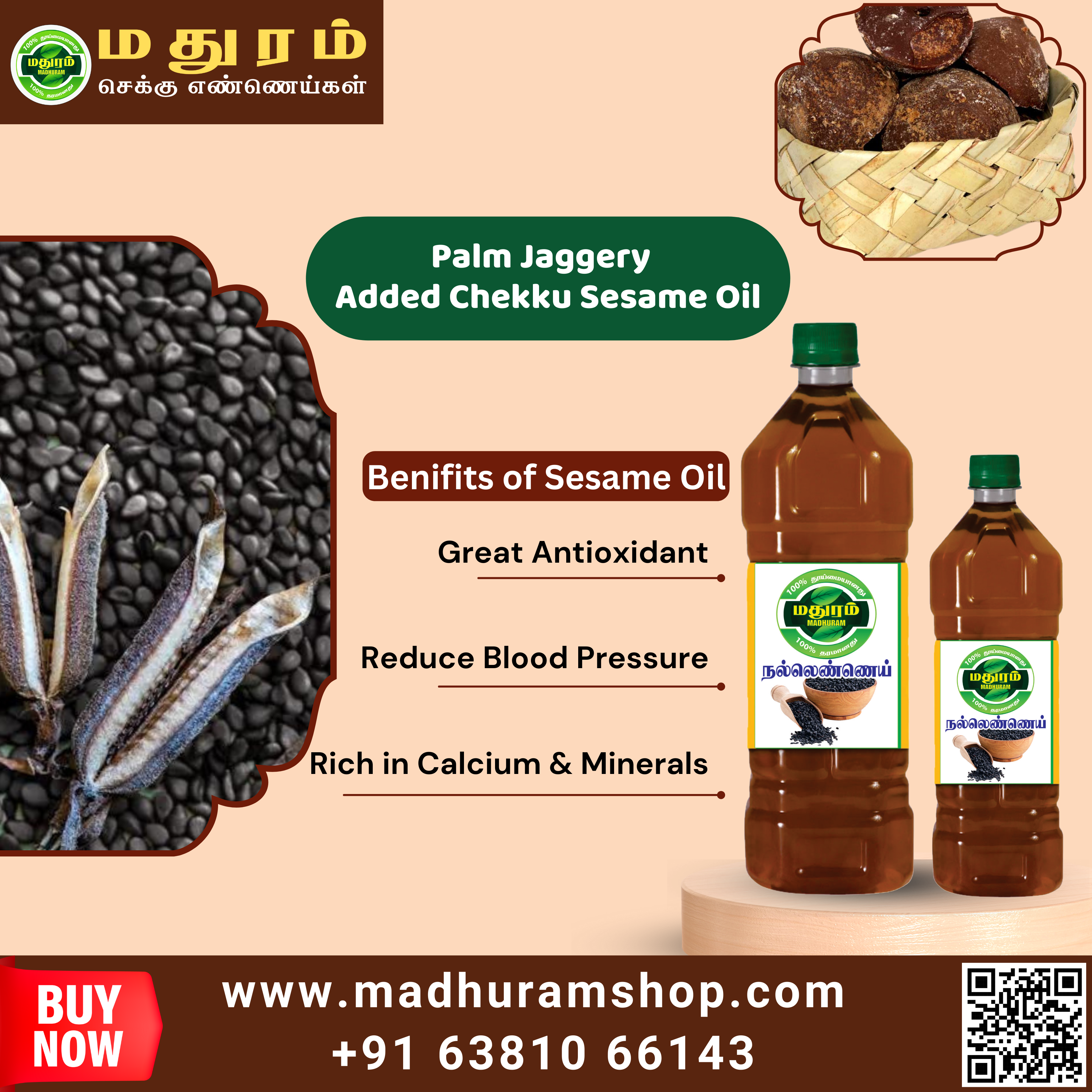 Palm-jaggery-added-chekku-sesame-oil-manufacturers