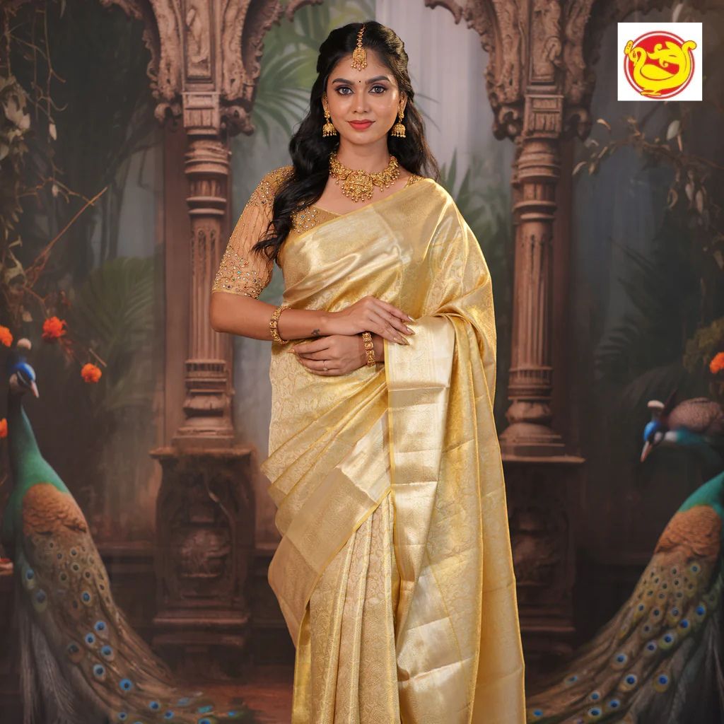 Golden Tissue Gold Zari Border Wedding Silk Saree