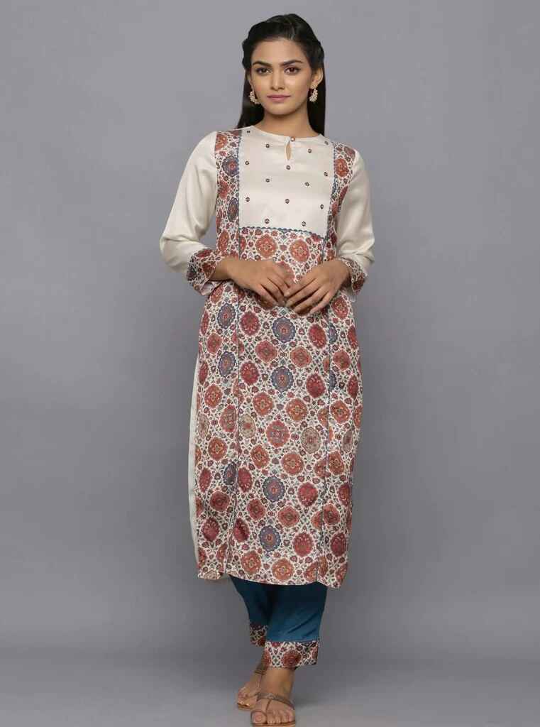 Amaiva Printed Straight Kurta With Solid Palazzo