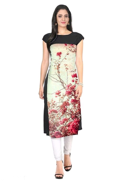 Women Crepe A-line Printed Yellow Kurti