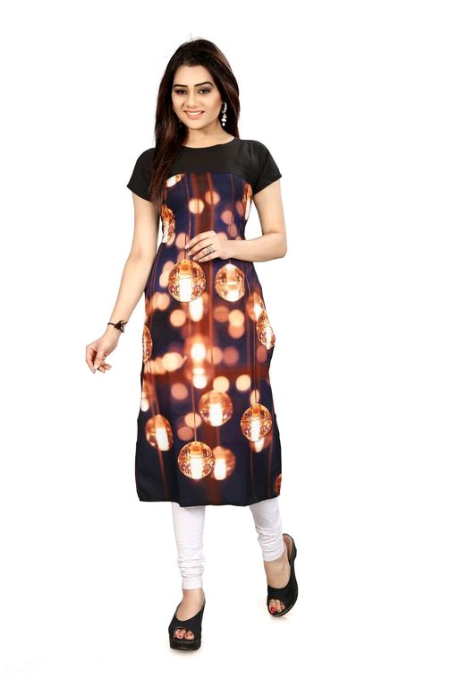 Women Crepe A-line Printed Yellow Kurti