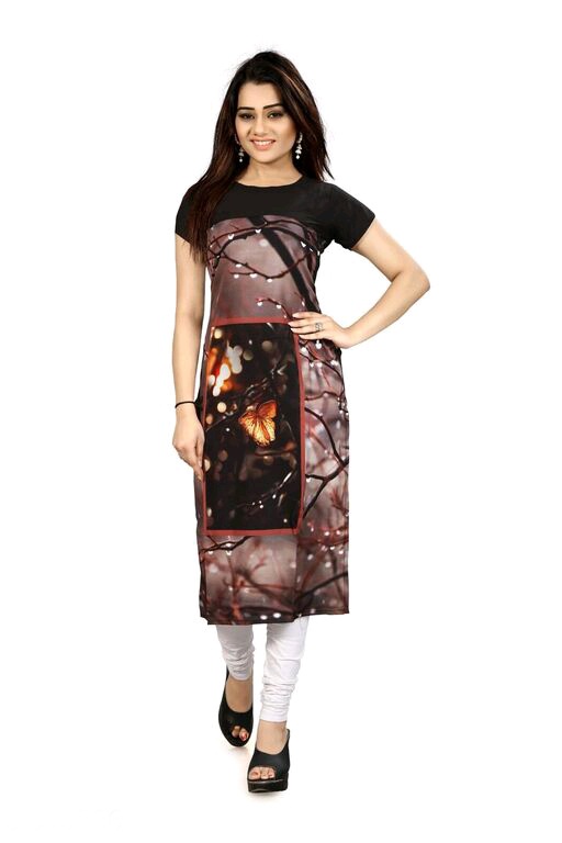 Women Crepe A-line Printed Yellow Kurti