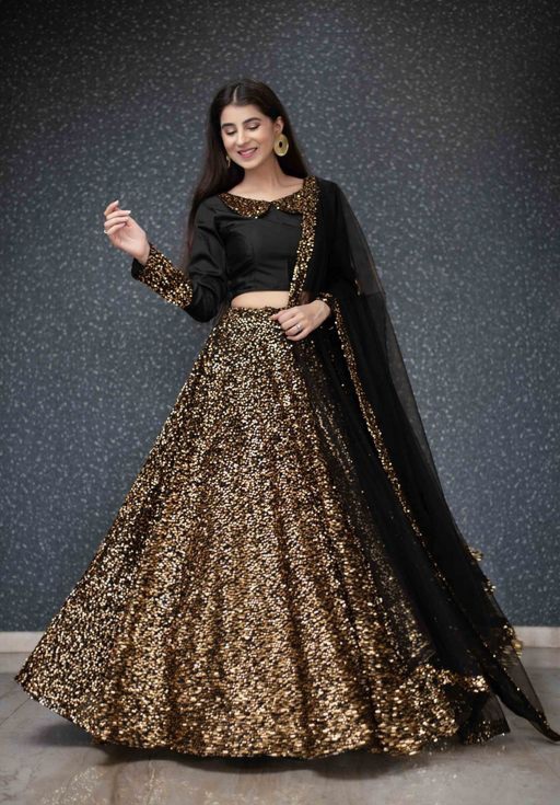 Aqwesome Semi Stiched Sequence Velvet Lehenga