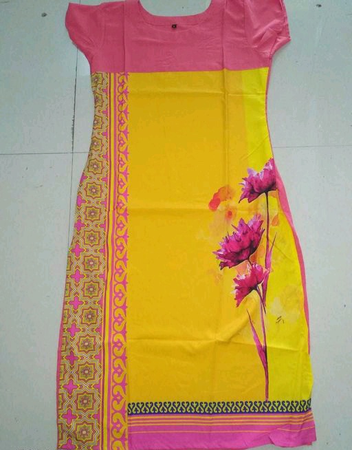 Women Crepe A-line Printed Yellow Kurti